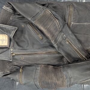 Wilsons Distressed Black Leather Bomber Motorcycle Jacket